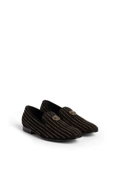 Shop Roberto Cavalli Rc Monogram Studded Suede Loafers In Black