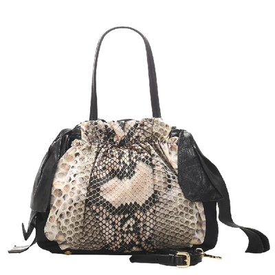 Pre-owned Prada Black Python Print Tessuto Nylon Leather Shoulder Bag In Multicolor