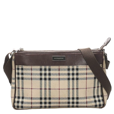 Pre-owned Burberry Brown/beige House Check Canvas Crossbody Bag
