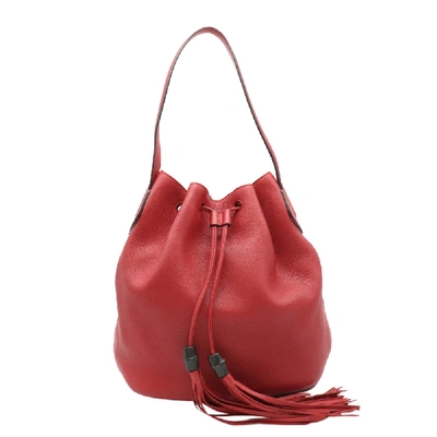 Pre-owned Gucci Red Leather Bamboo Lady Tassel Bucket Bag