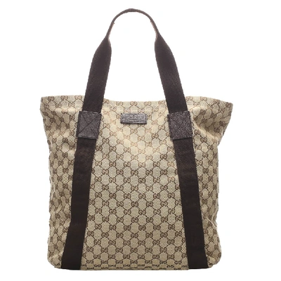 Pre-owned Gucci Brown Gg Canvas Tote Bag In Beige