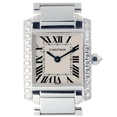Pre-owned Cartier White Diamonds 18k White Gold Tank Francaise Quartz We1002s3 Women's Wristwatch 20 Mm