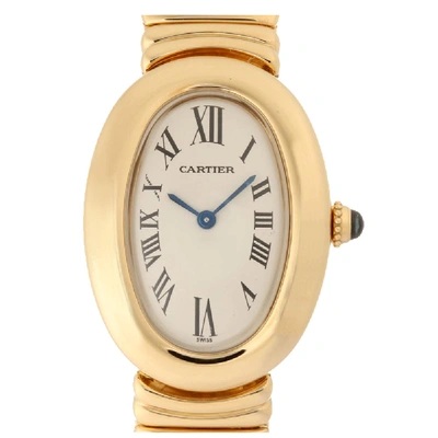 Pre-owned Cartier White 18k Yellow Gold Baignoire W15045d8 Women's Wristwatch 22 X 31 Mm