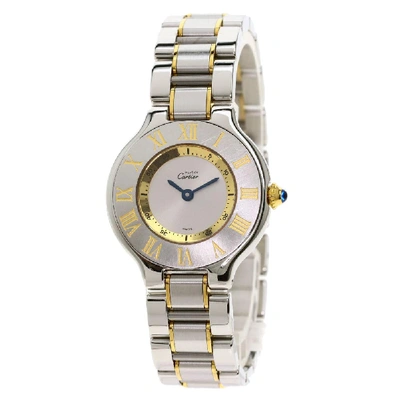 Pre-owned Cartier Silver 18k Yellow Gold And Stainless Steel Must 21 W10073r6 Women's Wristwatch 28 Mm