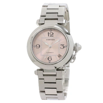 Pre-owned Cartier Pink Stainless Steel Pasha C W31075m7 Women's Wristwatch 35 Mm