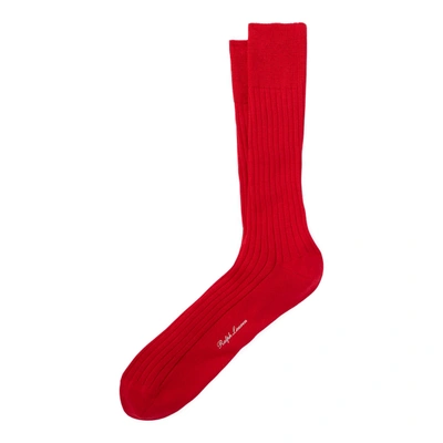 Shop Ralph Lauren Rib-knit Cotton Trouser Socks In Red