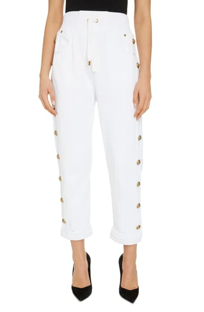 Shop Balmain Side Button Sweatpants In Blanc