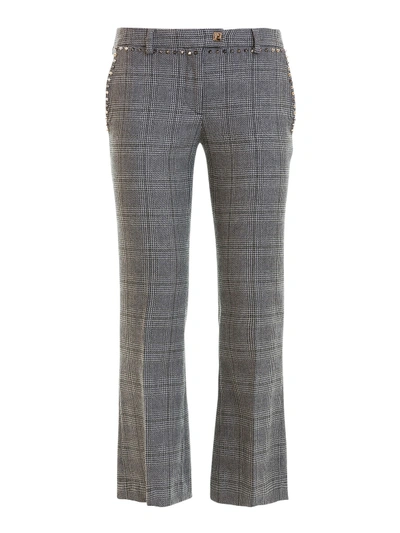Shop Versace Stud Trim Prince Of Wales Crop Trousers In Grey