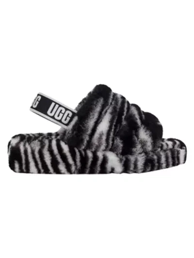 Shop Ugg Fluff Yeah Zebra-print Sheepskin Slingback Slippers In Black White