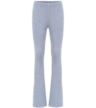 Shop Live The Process Ribbed-knit Flared Sweatpants In Blue
