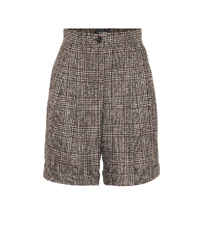 Shop Dolce & Gabbana Checked Wool-blend Bermuda Shorts In Grey
