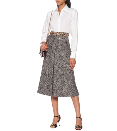Shop Dolce & Gabbana Checked High-rise Wool-blend Skirt In Grey