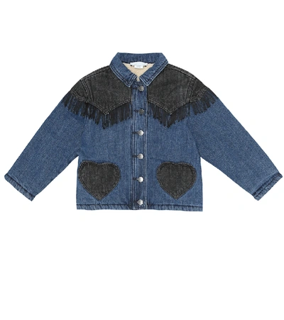 Shop Stella Mccartney Fringed Appliqué Denim Jacket In Blue