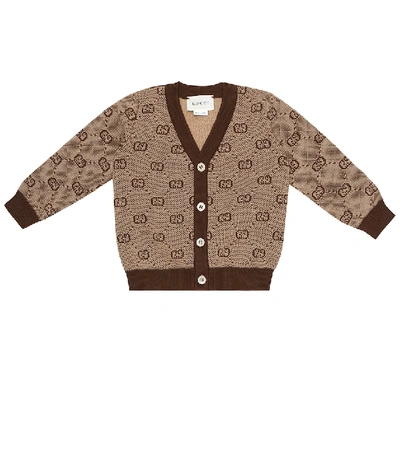 Shop Gucci Baby Gg Wool-blend Jacquard Cardigan In Beige