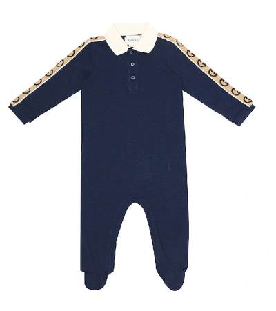 Shop Gucci Baby Cotton Piqué Onesie In Blue