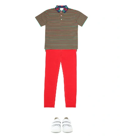 Shop Gucci Striped Cotton Polo Shirt In Multicoloured
