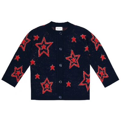 Shop Gucci Star Jacquard Wool And Lamé Cardigan In Blue