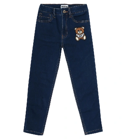 Shop Moschino Teddy Stretch-cotton Skinny Jeans In Blue