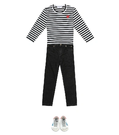 Shop Comme De Garçons Play Striped Cotton Jersey T-shirt In Black