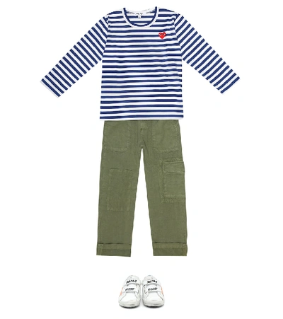 Shop Comme De Garçons Play Striped Cotton Jersey T-shirt In Blue