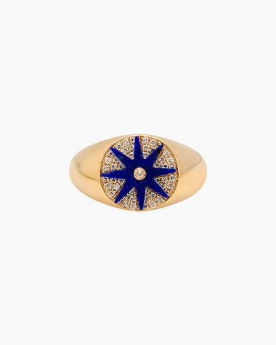 Shop Colette Jewelry Women's Blue Starburst Diamond Signet Ring In Multicolor