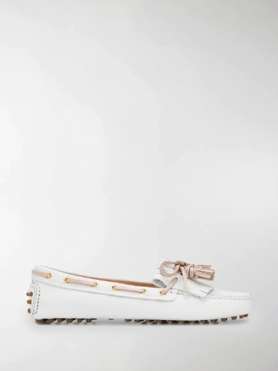 Shop Car Shoe Tassel Detail Loafers In White