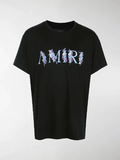 Shop Amiri Floral Logo T-shirt In Black