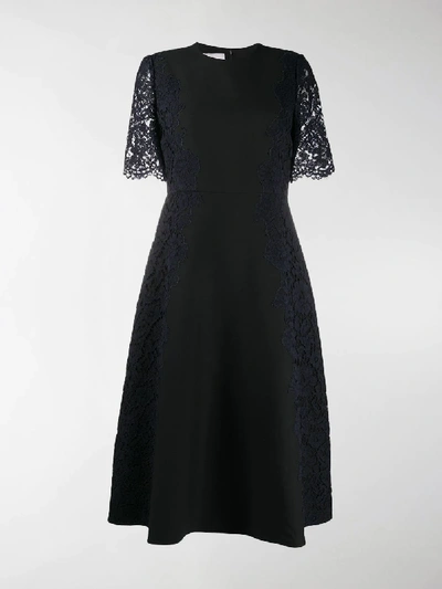 Shop Valentino Lace Sleeve Dress In Black