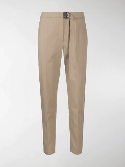 Shop Brunello Cucinelli Straight-leg Belted Trousers In Brown