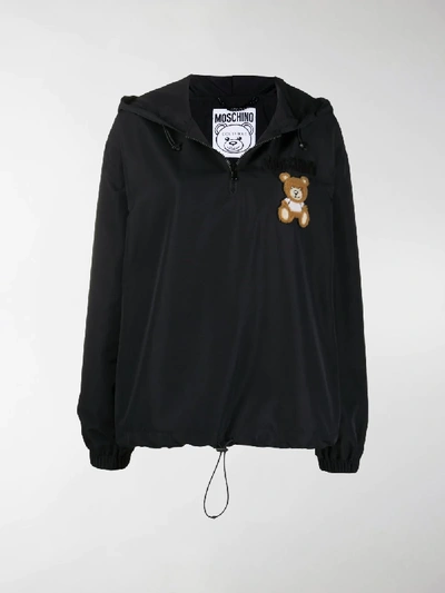 Shop Moschino Teddy Bear Patch Drawstring Hoodie In Black