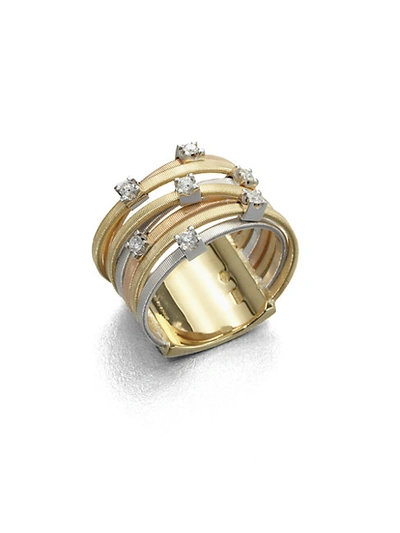 Shop Marco Bicego Goa Diamond, 18k White, Rose & Yellow Gold Seven-strand Ring