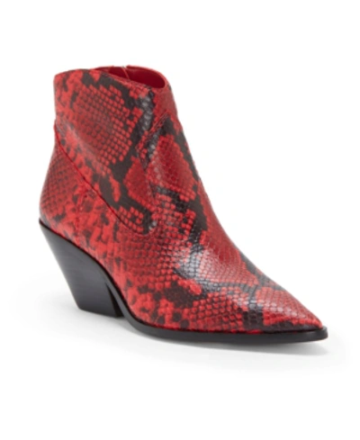 Shop Vince Camuto Women's Jemeila Snake-embossed Booties Women's Shoes In Razz Red