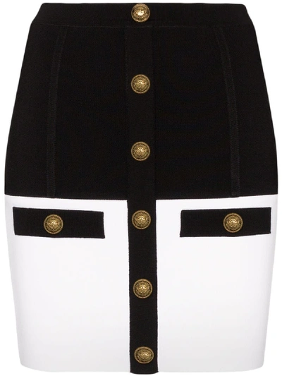 Shop Balmain Black And White Knit Mini Skirt