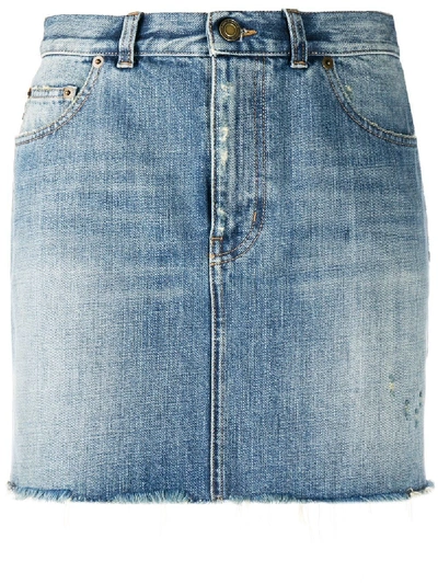 Shop Saint Laurent Classic Blue Denim Skirt