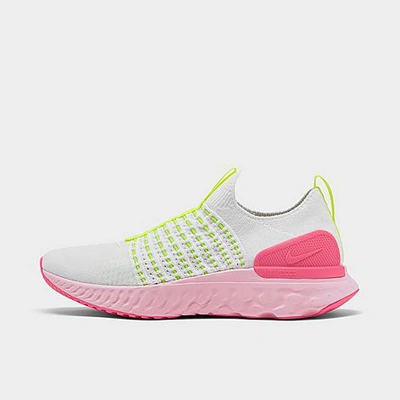 Shop Nike Women's React Phantom Run Flyknit 2 Running Shoes In White/white/volt/pink Glow