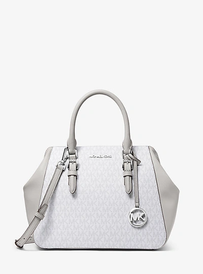 Michael Kors Charlotte Large Logo And Leather Satchel In Grey | ModeSens