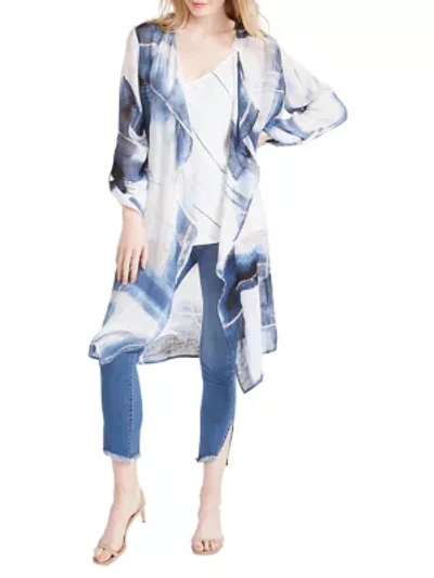 Shop Nic + Zoe Abstract Grid Cardigan In Blue Multi