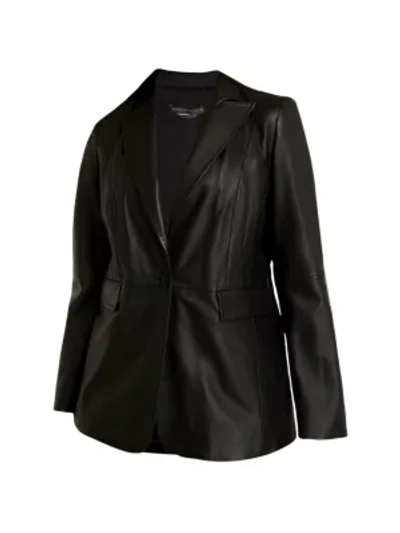 Shop Marina Rinaldi Fitted Leather Blazer In Black