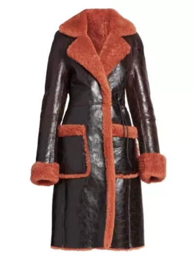 Shop Dries Van Noten Lorca Dyed Shearling & Leather Jacket In Rust