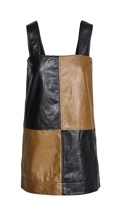 Shop Ganni Lamb Leather Dress In Block Colour