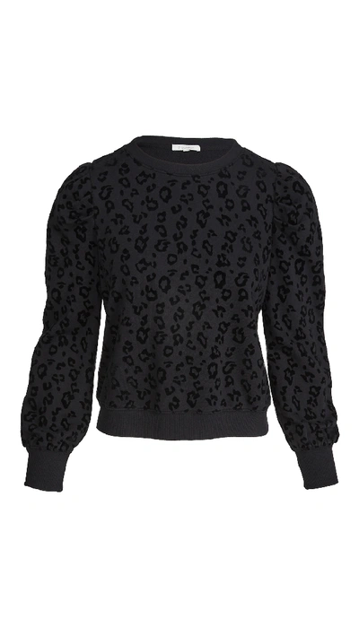 Shop Z Supply Leopard Puff Sleeve Sweatshirt In Black