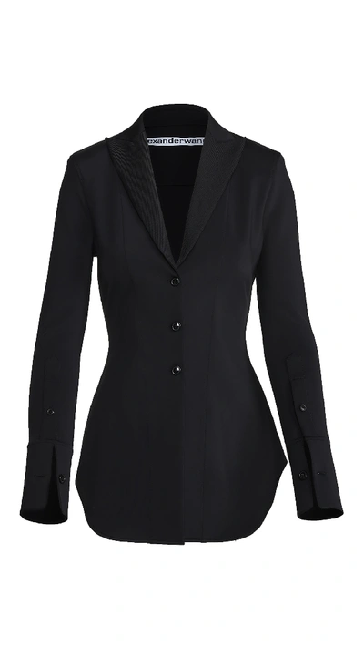 Shop Alexander Wang Fitted Shirt Jacket With Pointed Collar In Black