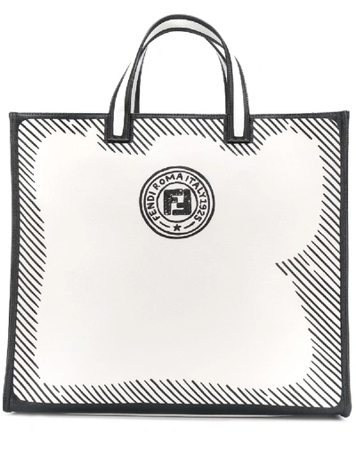 Shop Fendi Leather Shopping Bag In White