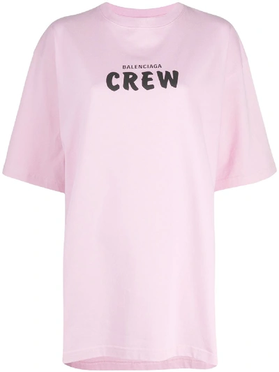 Shop Balenciaga Crew Logo Cotton T-shirt In Pink