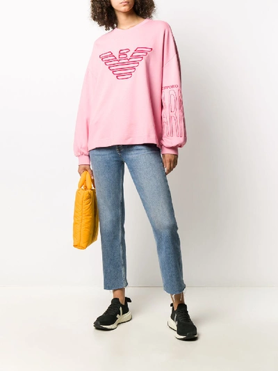 Shop Emporio Armani Cotton Sweatshirt With Logo In Pink