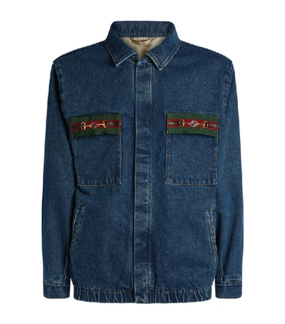 Shop Gucci Oversized Web Stripe Denim Jacket