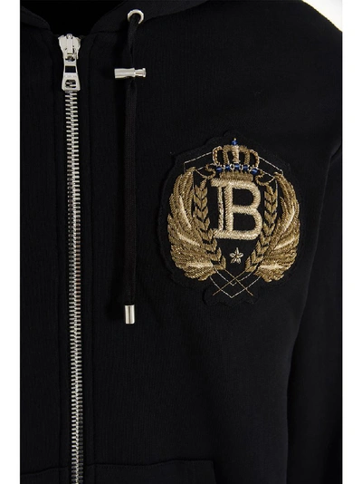 Shop Balmain Embroidered Zipped Hoodie In Black