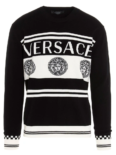 Shop Versace Medusa Logo Knit Sweater In Black