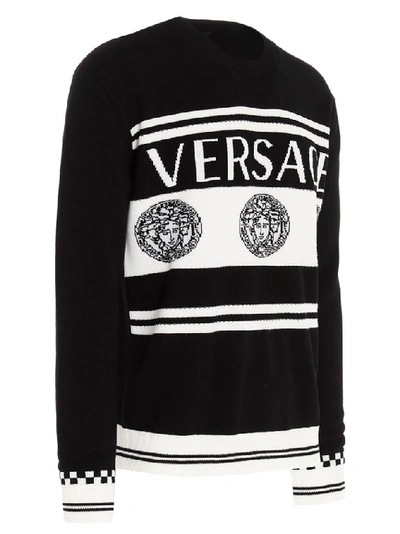 Shop Versace Medusa Logo Knit Sweater In Black