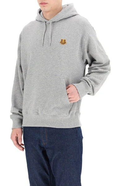 Shop Kenzo Tiger Crest Hoodie In Grey